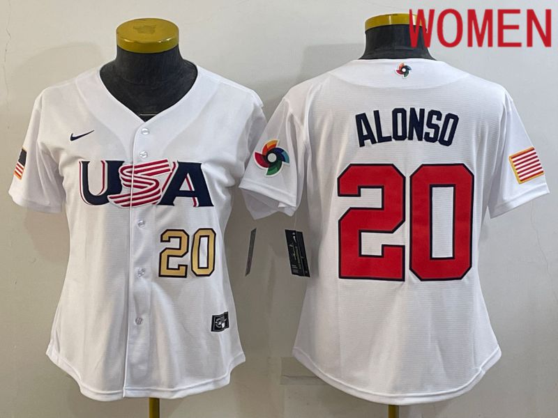 Women 2023 World Cub USA #20 Alonso White Nike MLB Jersey4